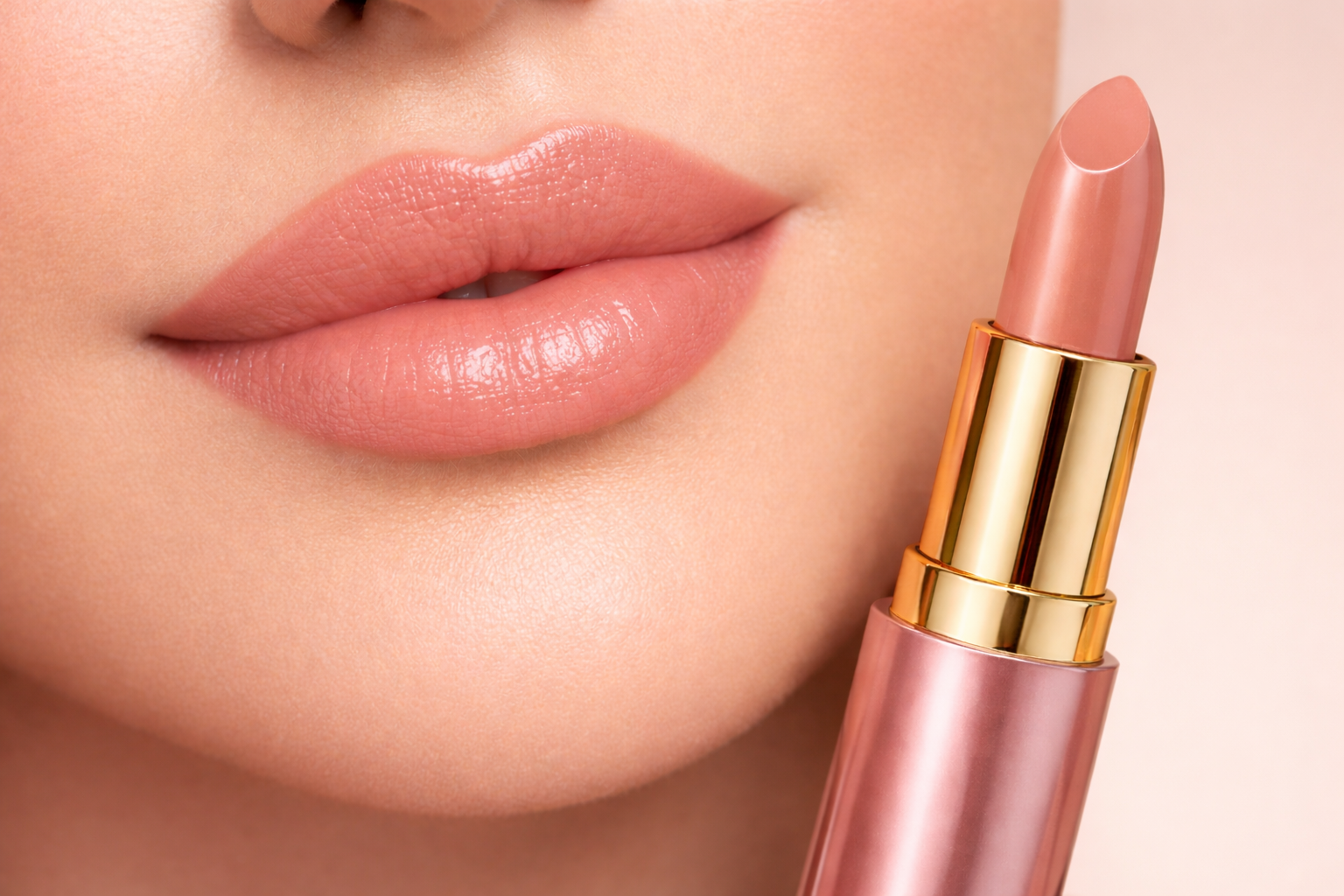 Теплый нюд с легкой персиковой ноткой оттенок помады